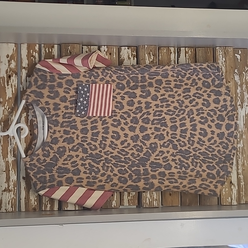 Crazy Train Boutique Leopard Print American Pocket T-Shirt